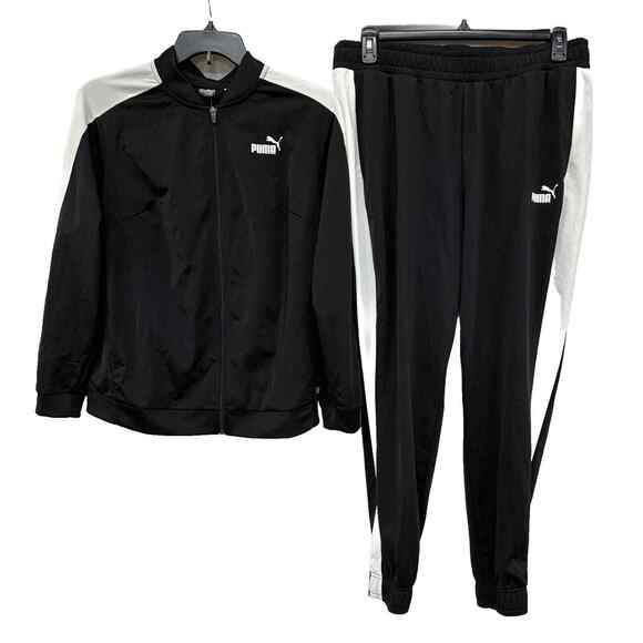 NWT Sz 1X Women’s PUMA Logo Tricot Jogger Track Set. Black/White - Picture 1 of 5